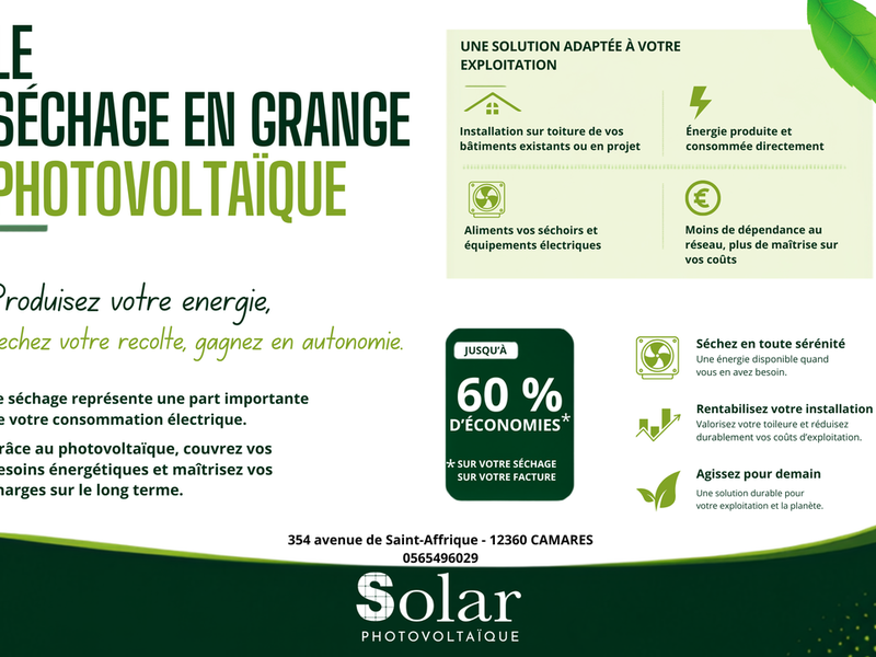 Produisez votre propre énergie, alimentez vos séchoirs et équipements électriques, et gagnez en autonomie sur votre exploitation.